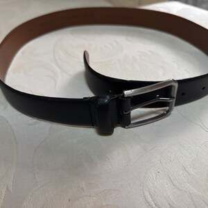 Black Leather Belt with Silver Buckle, Men's‎